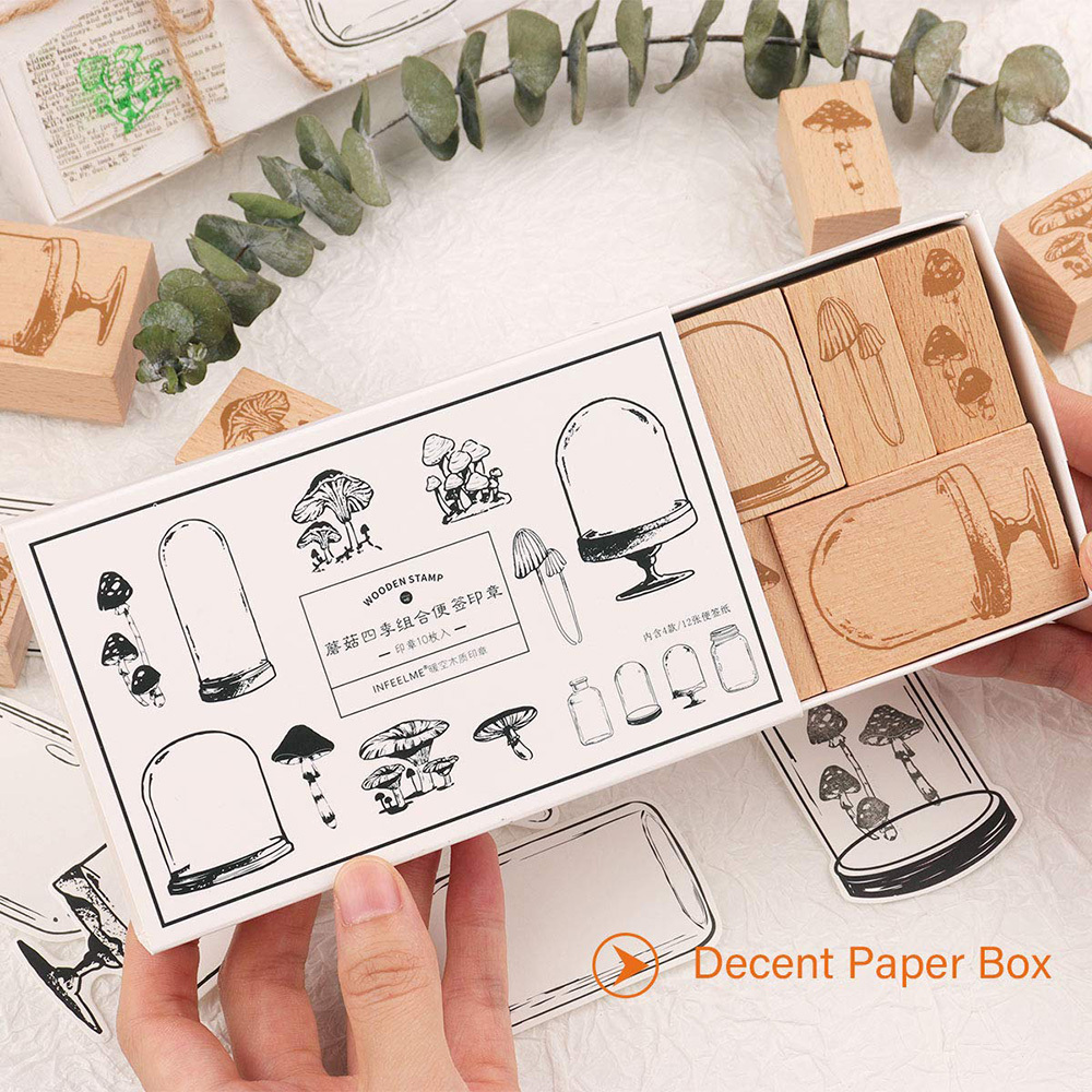 10 Vials of Mushroom Wooden Rubber Stamps and 12 Jar Cards