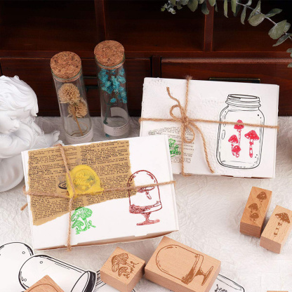 10 Vials of Mushroom Wooden Rubber Stamps and 12 Jar Cards