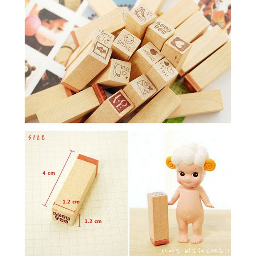 Pack of 25 Heart Shaped Wooden Rubber Stamps with Box DIY Craft Cards and Albums Red