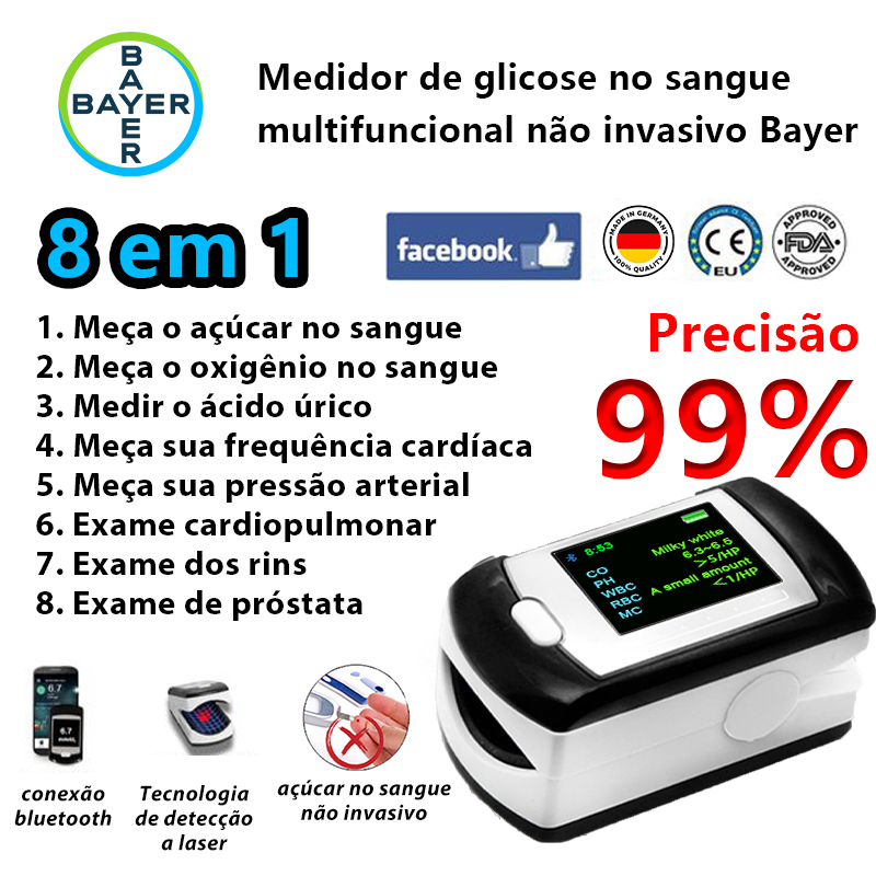 Medidor de glicemia não invasivo Bayer (medição de 5 segundos/precisão de 99%)