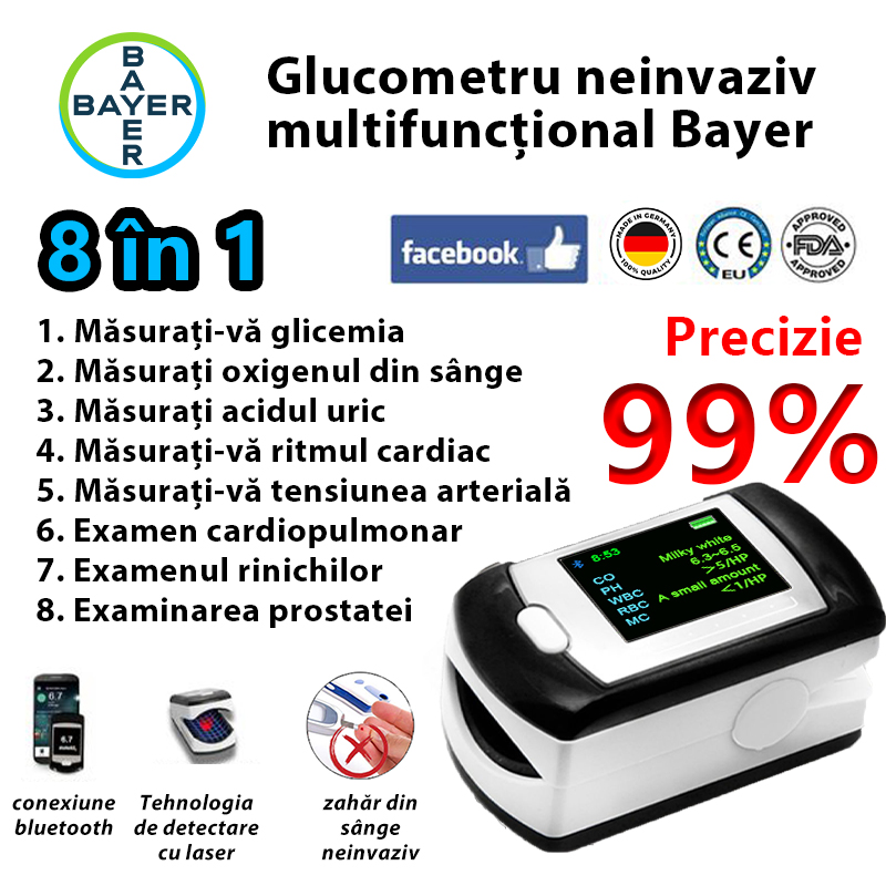  Glucometru neinvaziv Bayer (măsurare în 5 secunde/precizie de 99%)