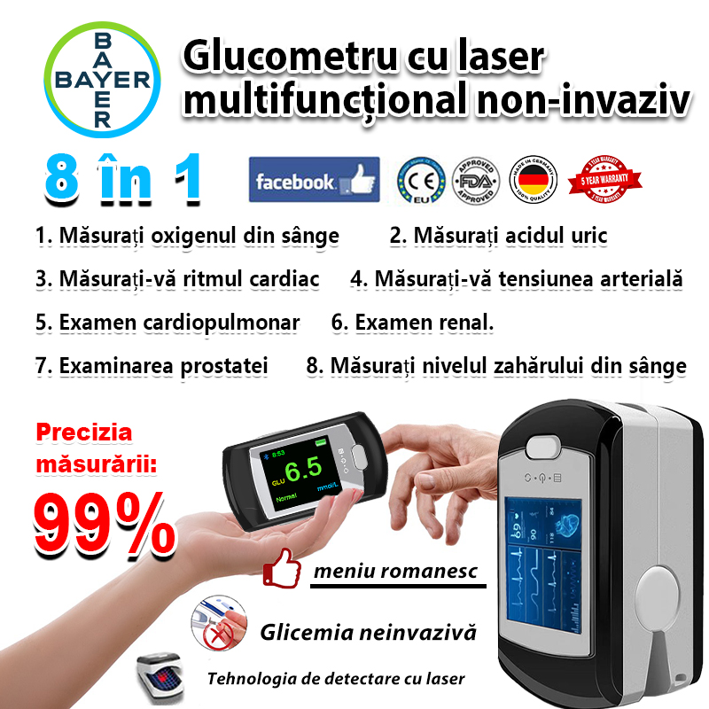  Glucometru neinvaziv Bayer (măsurare în 5 secunde/precizie de 99%)