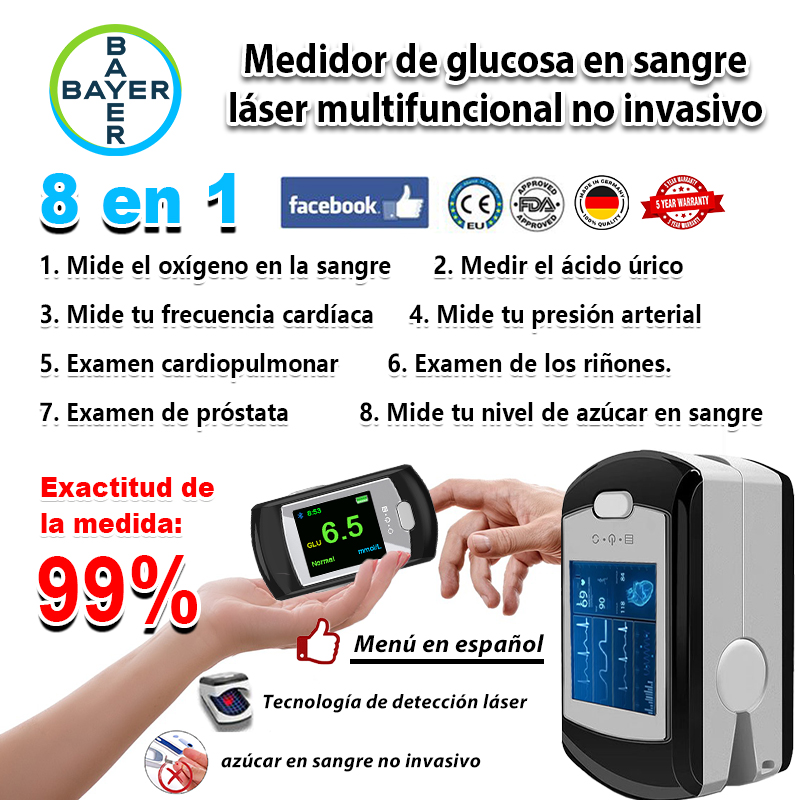  Medidor de glucosa en sangre no invasivo Bayer (medición de 5 segundos/99% de precisión)