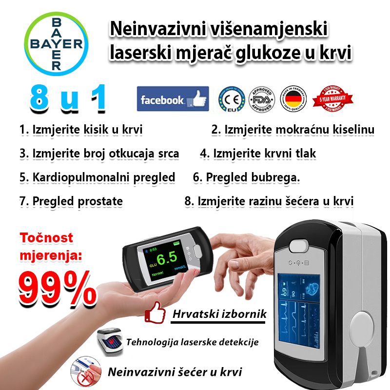 Bayerov neinvazivni mjerač glukoze u krvi (mjerenje od 5 sekundi/99% točnosti)
