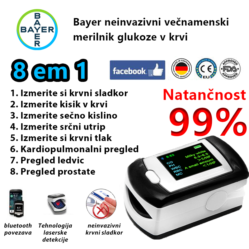 Bayer neinvazivni merilnik glukoze v krvi (5 sekund merjenja/99% natančnost)
