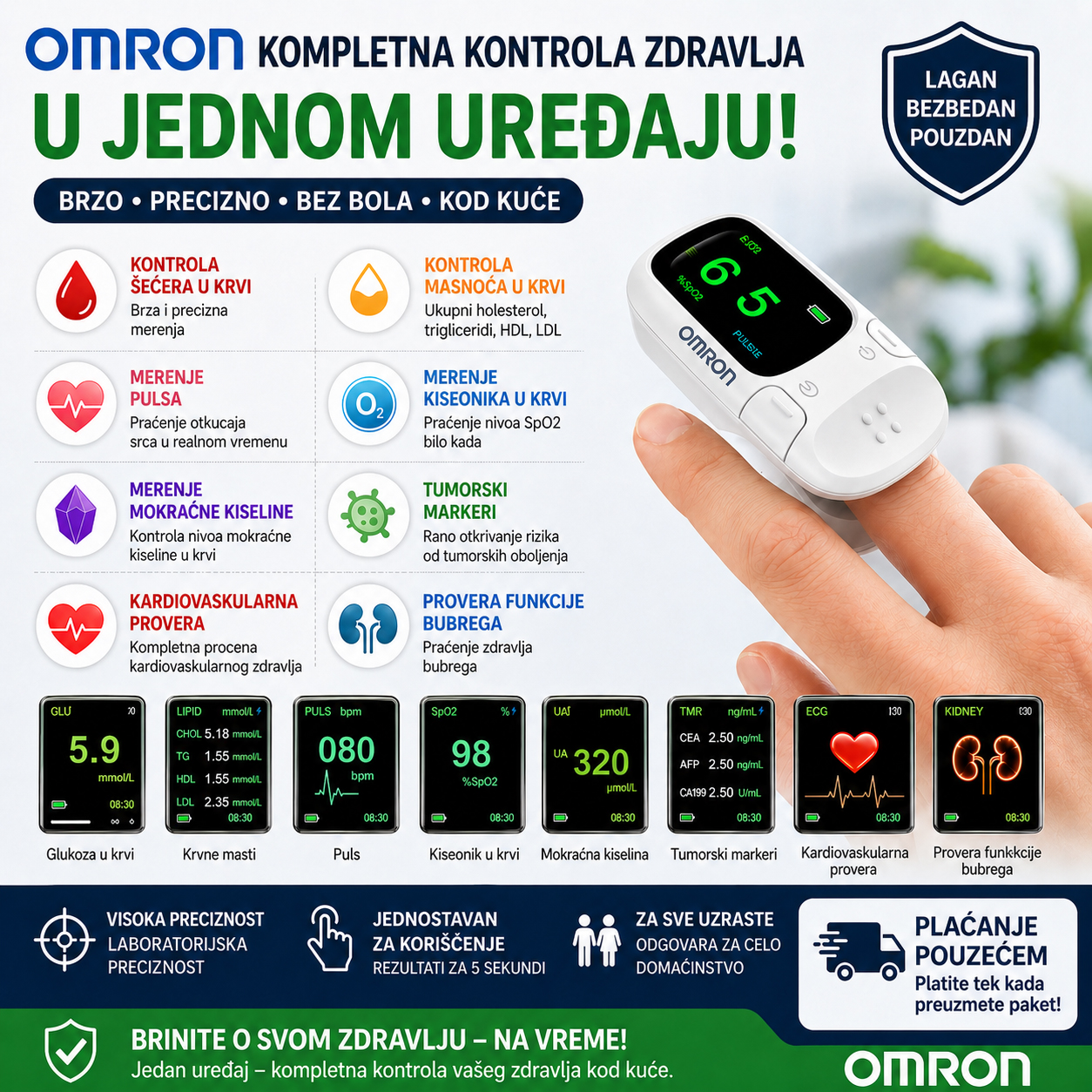 【15-u-1】Omron neinvazivni pametni merač glukoze u krvi — pametna provera zdravlja