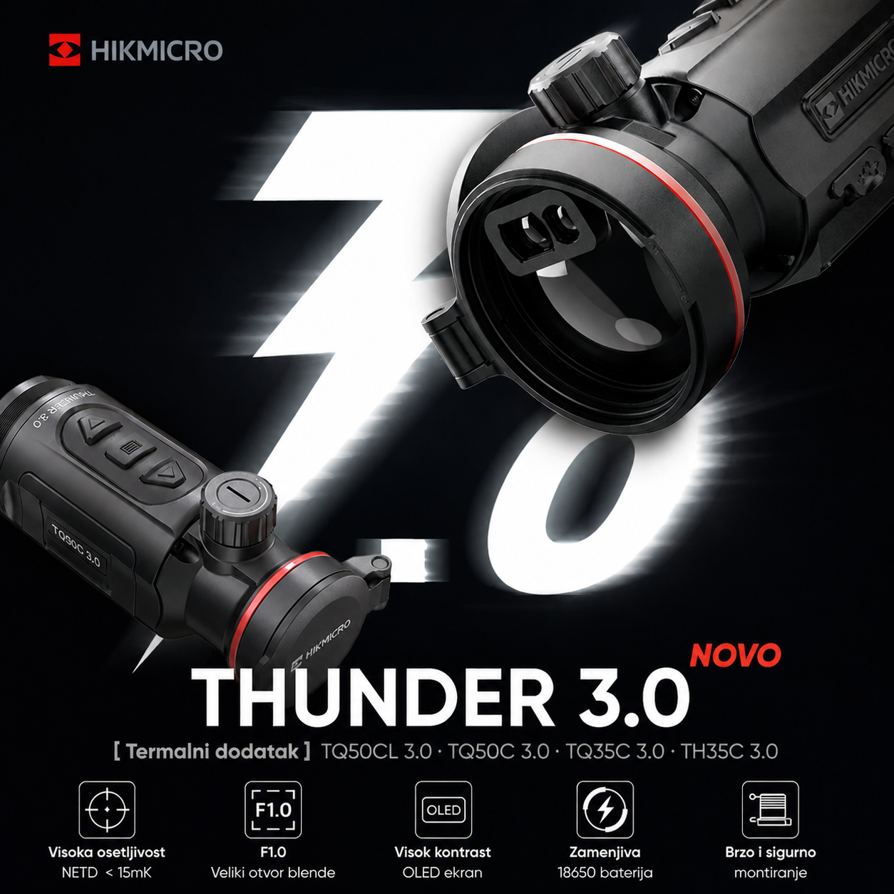 HIKMICRO termalni monokular — Thunder 3.0 TQ50CL (domet detekcije: 2600 m)
