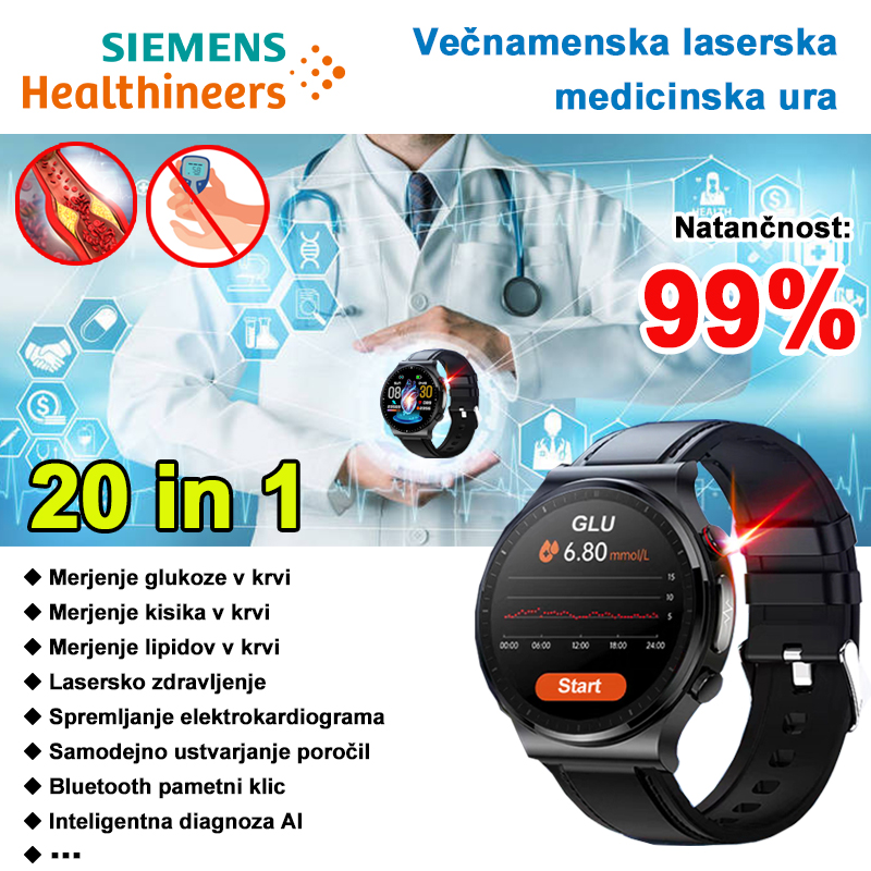 Siemensova ura za lasersko terapijo spremlja srčni utrip/krvni tlak/krvni sladkor