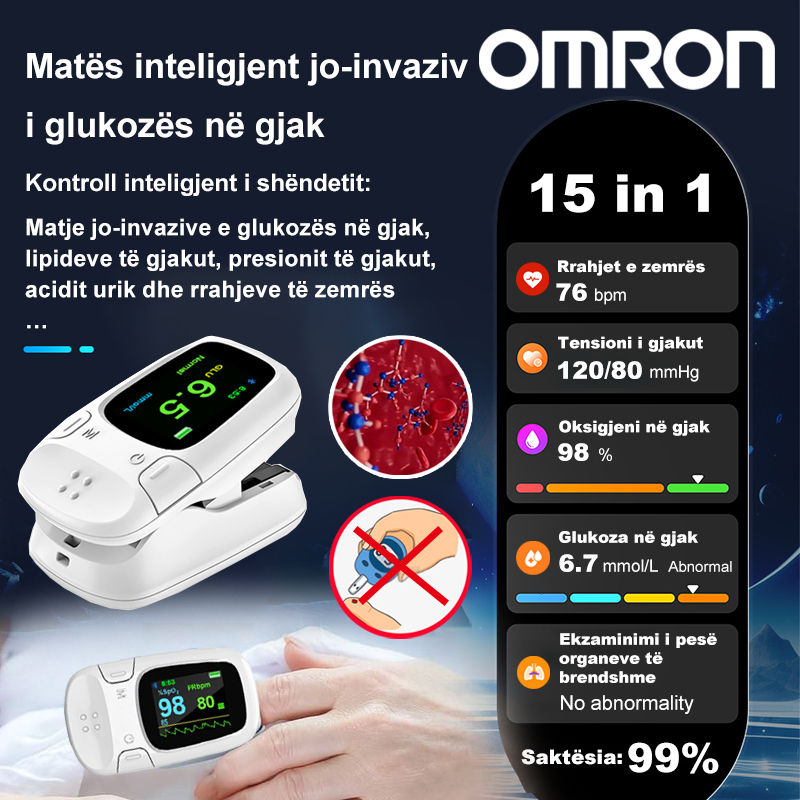 【15-në-1】Matës inteligjent i glukozës në gjak jo-invaziv Omron — Kontroll inteligjent i shëndetit