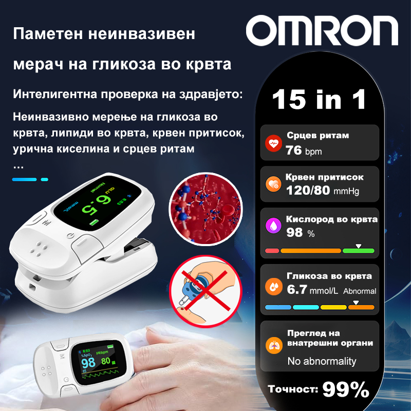 【15-во-1】Неинвазивен паметен мерач на гликоза во крвта Omron — Паметна проверка на здравјето
