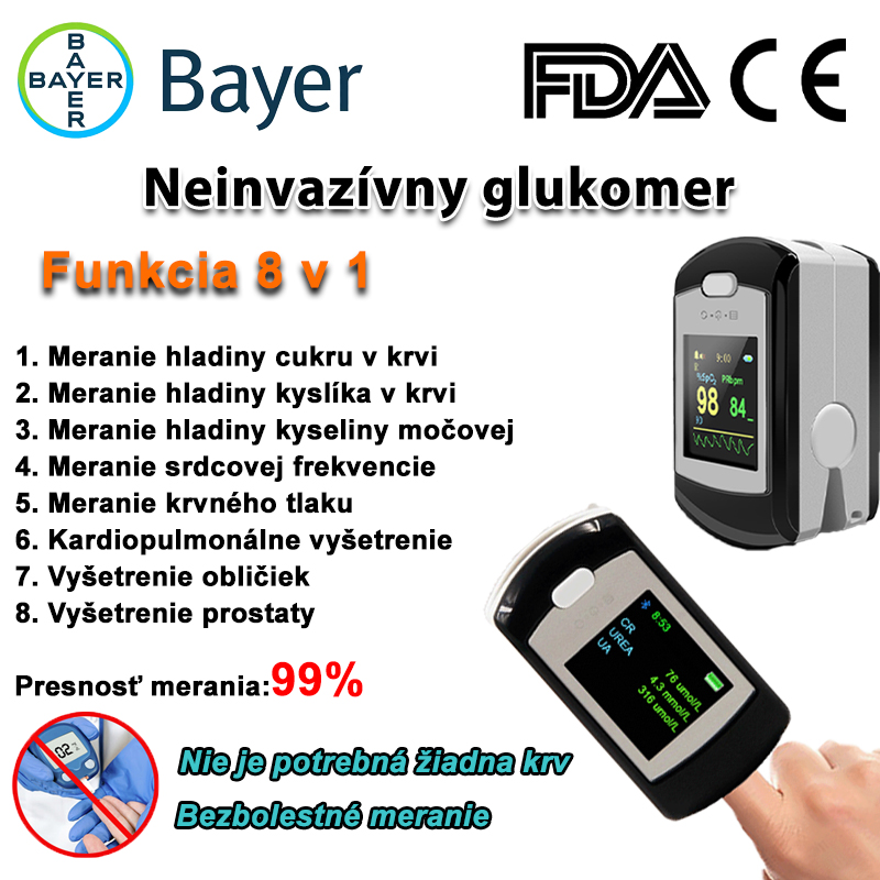 Neinvazívny glukomer Bayer (meranie 5 sekúnd/99% presnosť)