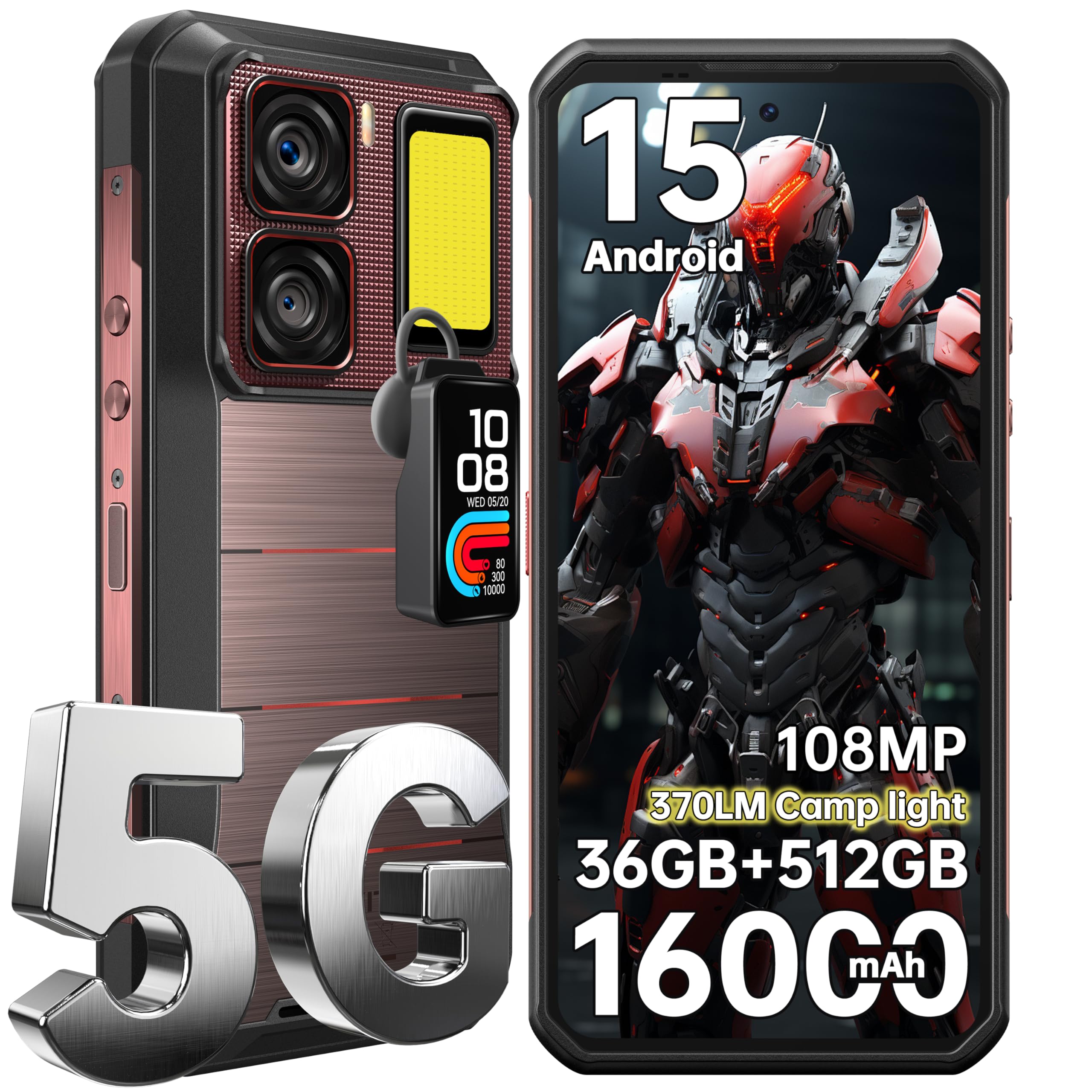 OUKITEL WP300 5G - Telefono robusto sbloccato Android 15, 36 GB + 512 GB / 2 TB, display FHD + da 6,8" 120 Hz, fotocamera posteriore da 108 MP, batteria da 16000 mAh, impermeabile, IP68 / IP69K / WiFi 6 / NFC.