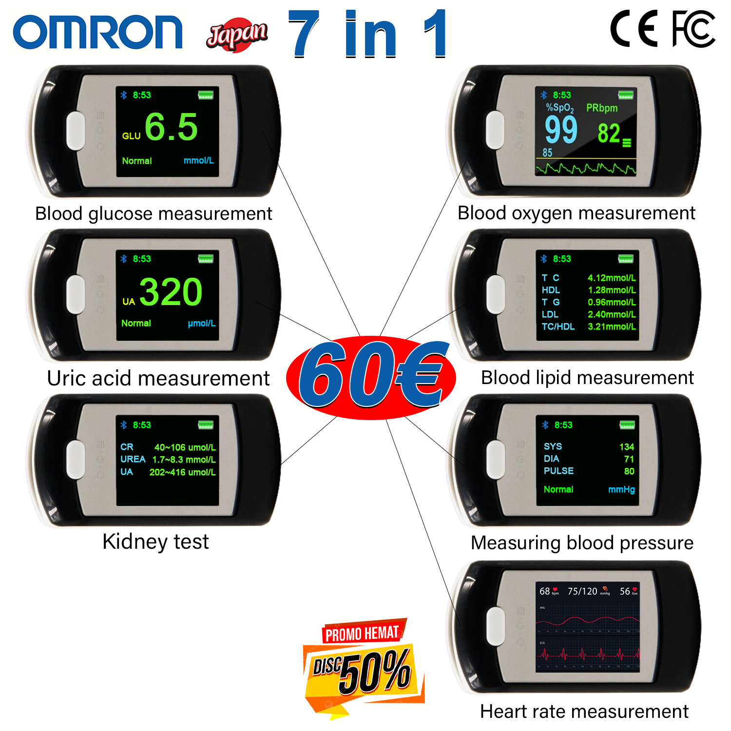 Omron neinvazivni mjerač glukoze u krvi (5 sekundi mjerenja/99% točnost)