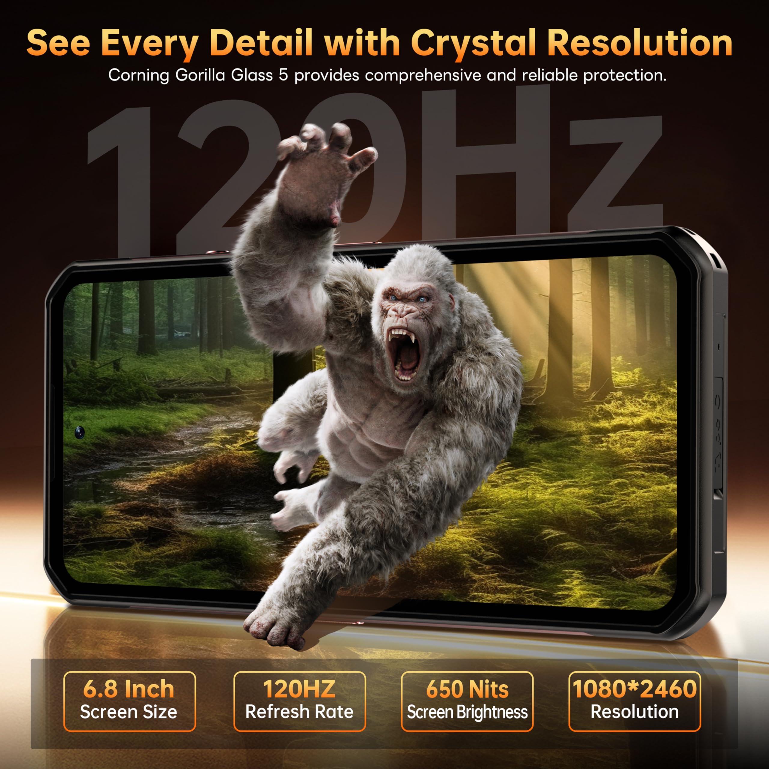 OUKITEL WP300 5G - Telefono robusto sbloccato Android 15, 36 GB + 512 GB / 2 TB, display FHD + da 6,8" 120 Hz, fotocamera posteriore da 108 MP, batteria da 16000 mAh, impermeabile, IP68 / IP69K / WiFi 6 / NFC.