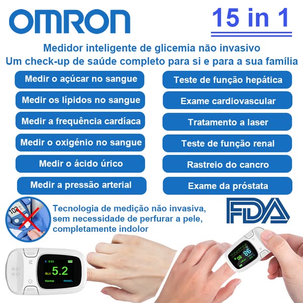 【15 em 1】Medidor inteligente não invasivo de glicemia Omron, exame físico inteligente