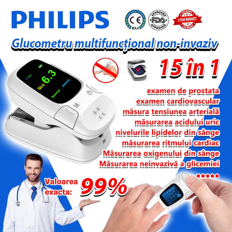 【15-în-1】Glucometru inteligent non-invaziv Philips, examen fizic inteligent