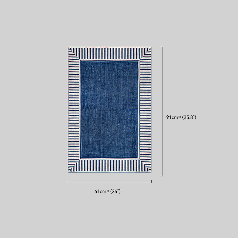 Striped Border Riofu Polypropylene Navy Rug Bedroom