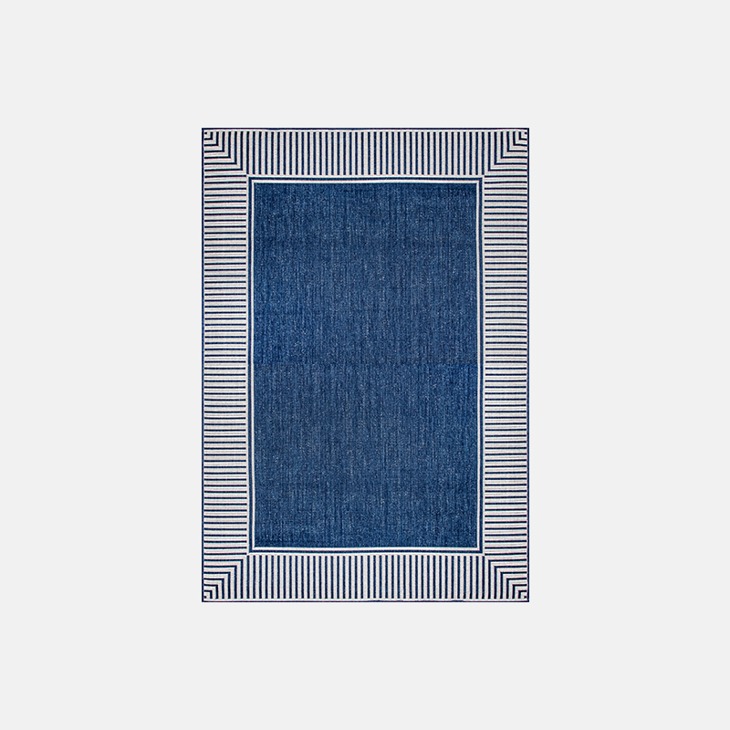 Striped Border Riofu Polypropylene Navy Rug Bedroom