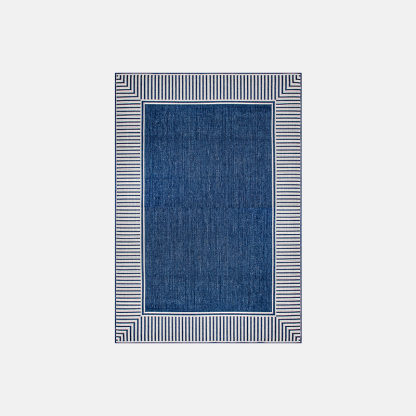 Striped Border Riofu Polypropylene Navy Rug Bedroom