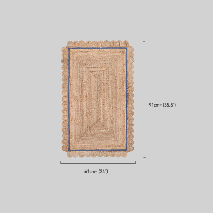 Anna Scalloped Riofu Jute Blue Rug Bedroom