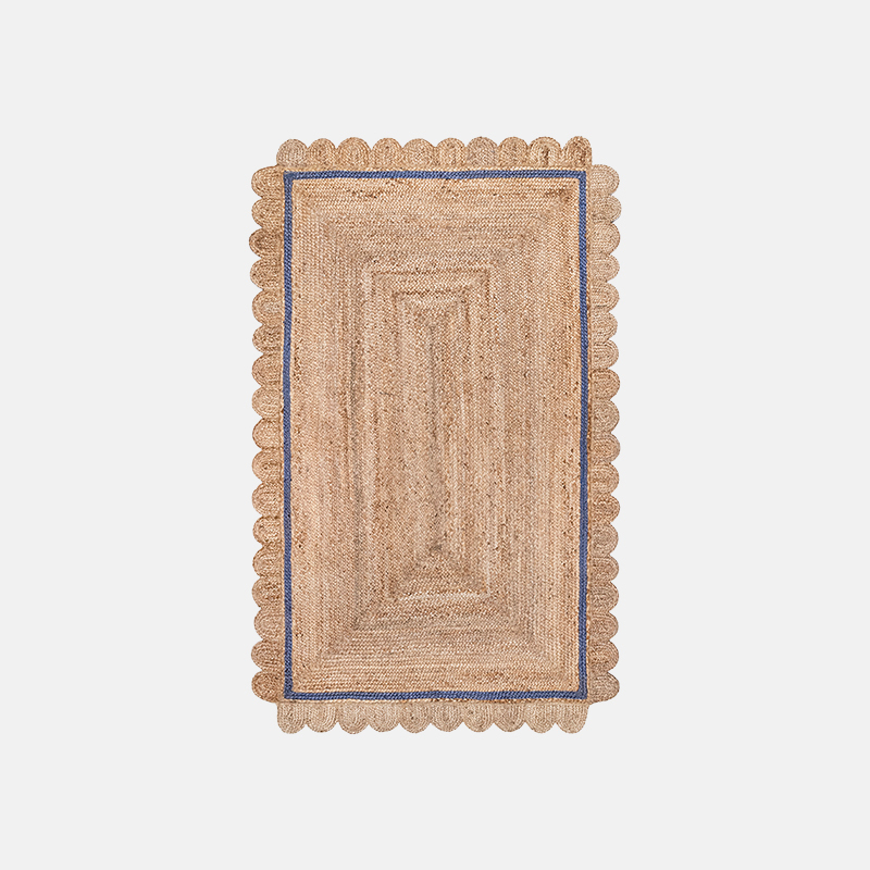 Anna Scalloped Riofu Jute Blue Rug Bedroom