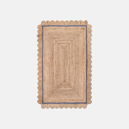 Anna Scalloped Riofu Jute Blue Rug Bedroom
