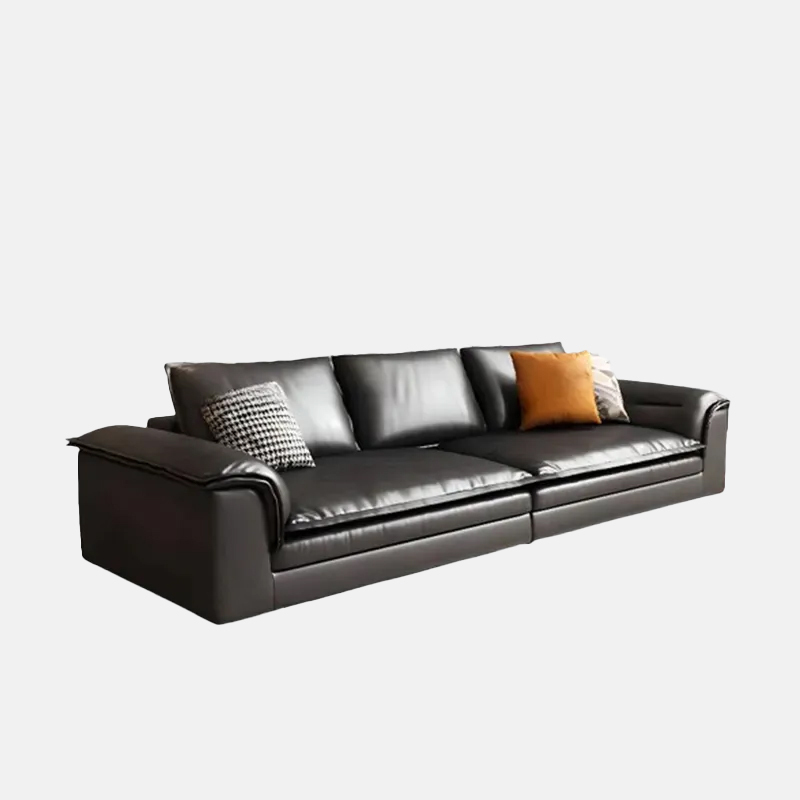 Modern Riofu Black Interface Genuine Leather Sofa Living Room | Riofu