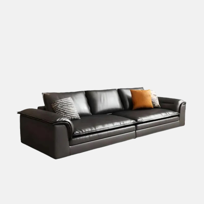 Modern Riofu Black Interface Genuine Leather Sofa Living Room