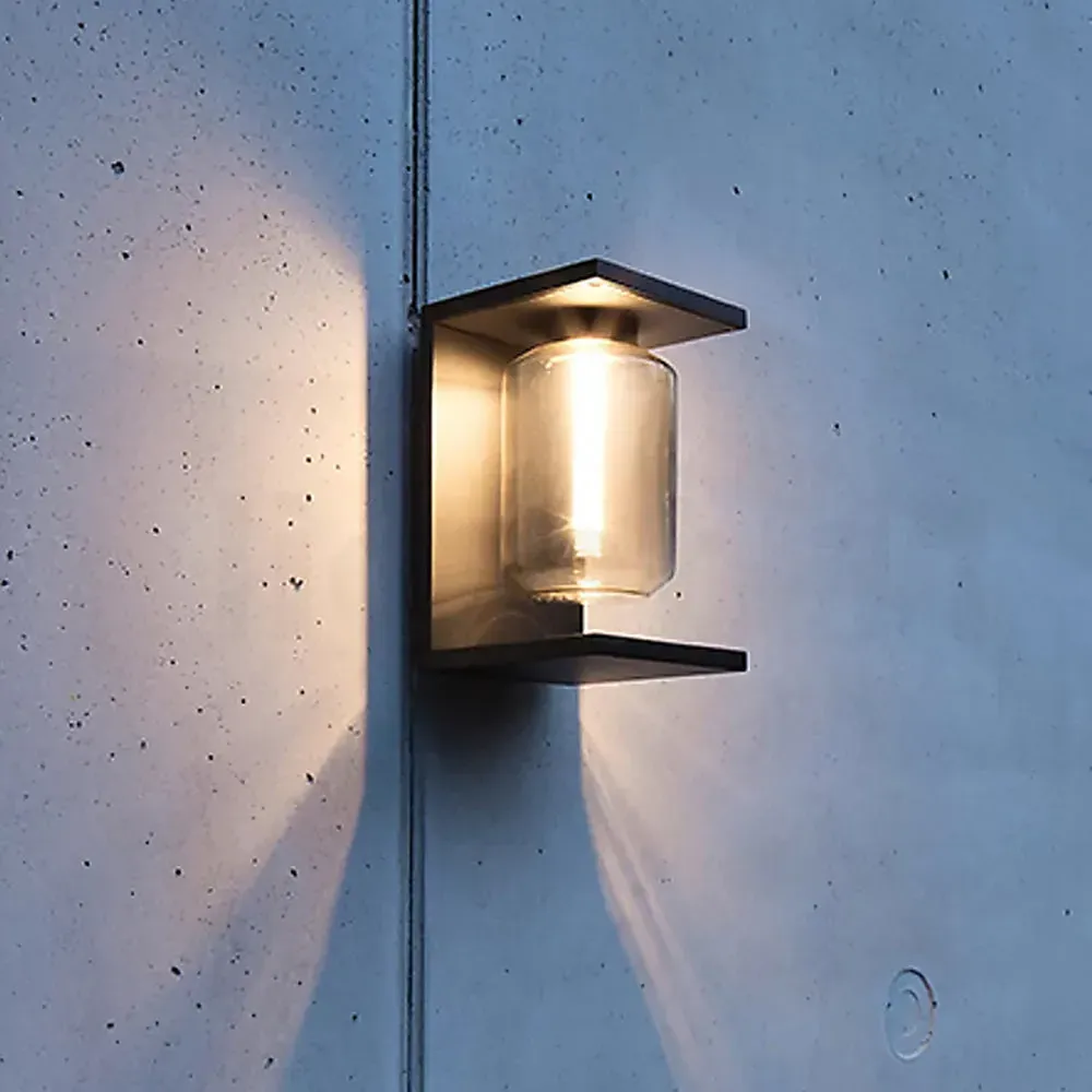 Industrial Metal Glass Lantern Outdoor Wall Lamp Black/Grey | Riofu