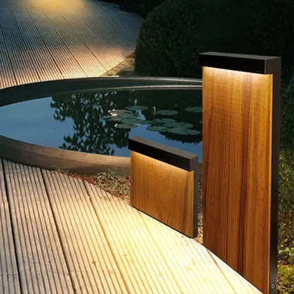 Modern Metal Rectangular Terrace Outdoor Lamp Natural Wood