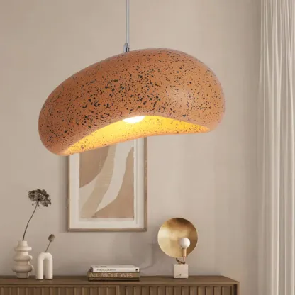 Modern Resin Round Wood Bread Shape Pendant Light Living Room