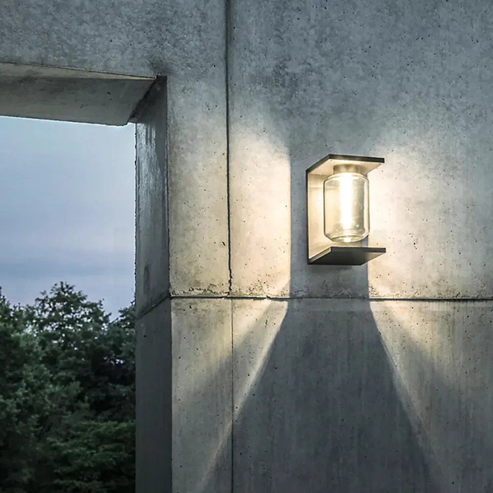 Industrial Metal Glass Lantern Outdoor Wall Lamp Black/Grey