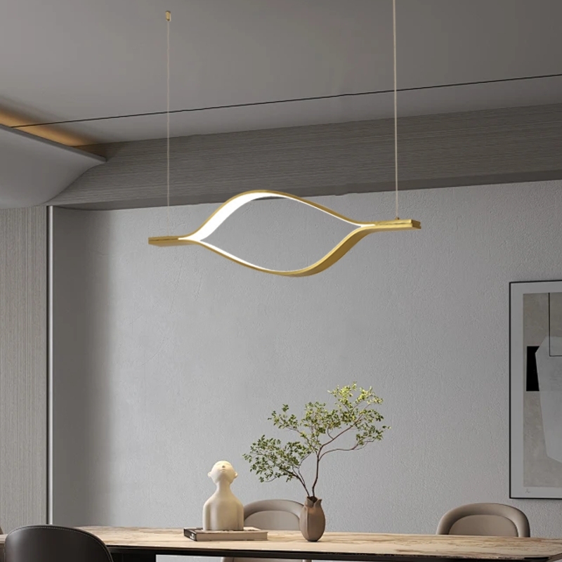 Modern Linear Pendant Light Gold Metal Riofu