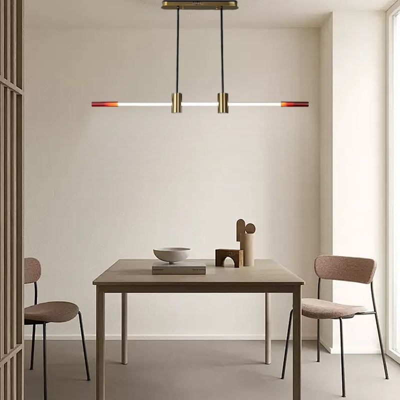 Modern Linear Pendant Light Brown Red Metal Acrylic Riofu 
