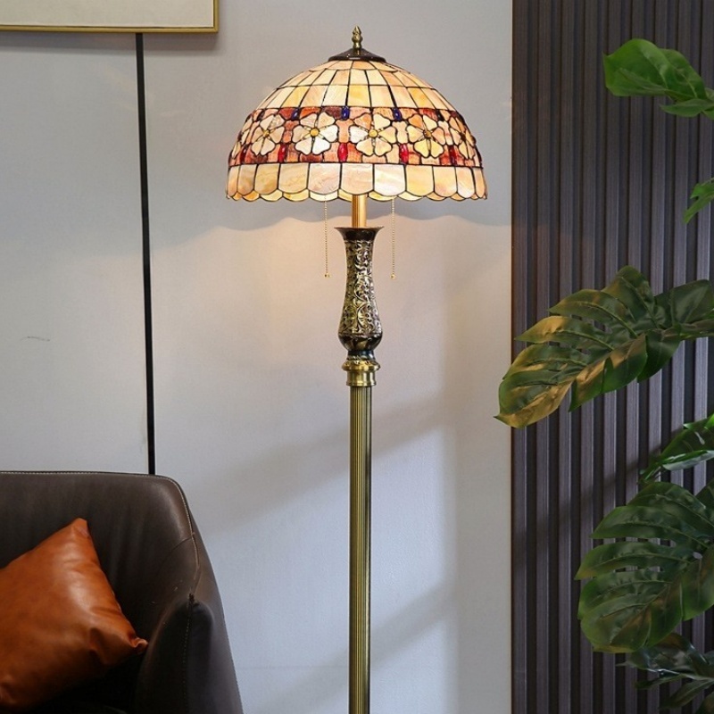 Vintage Metal Glass Bowl Brass Floor Lamp Living Room