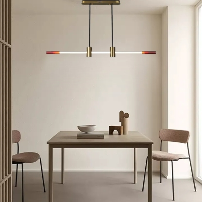 Modern Linear Pendant Light Brown Red Metal Acrylic Riofu 
