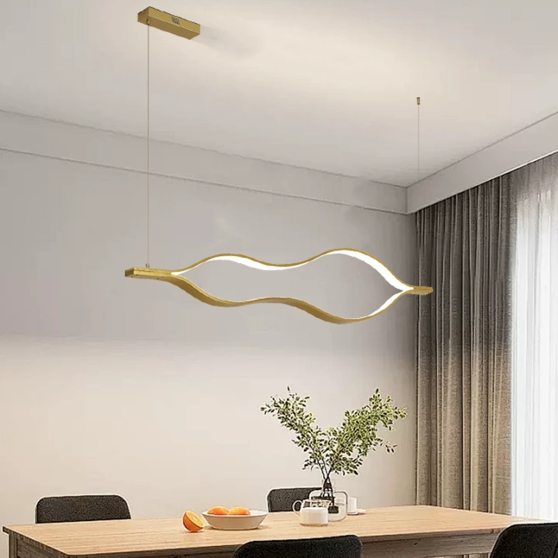 Modern Linear Pendant Light Gold Metal Riofu