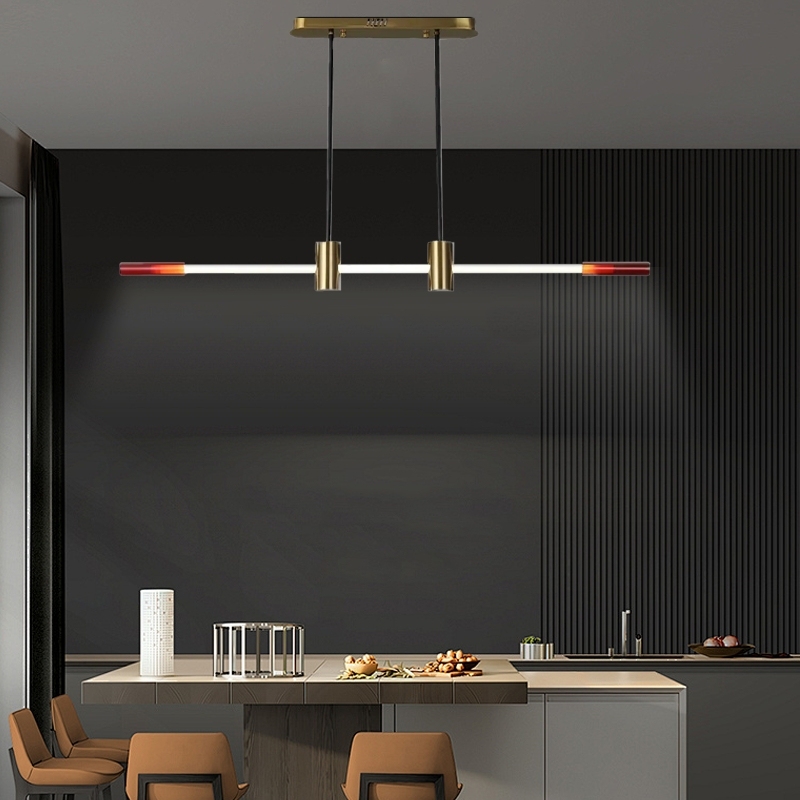 Modern Linear Pendant Light Brown Red Metal Acrylic Riofu
