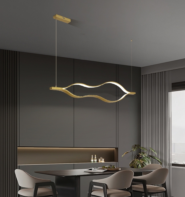 Modern Linear Pendant Light Gold Metal Riofu