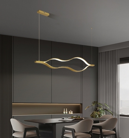 Modern Linear Pendant Light Gold Metal Riofu 