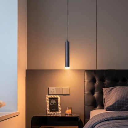 Minimalist Straight Pendant Light Black Metal Riofu 