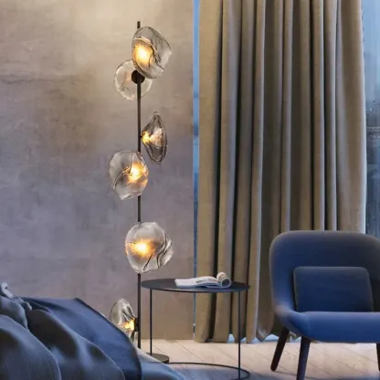 Art Deco Metal Glass Linear Black Gold Gray Living Room Floor Lamp