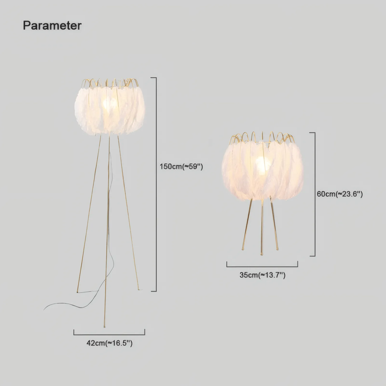 Modern Feather Shade Feather Tripod White Floor Lamp Table Lamp