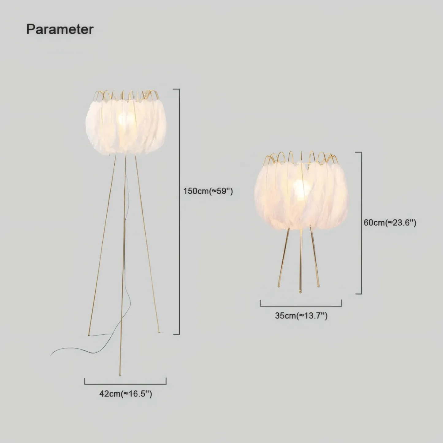 Modern Feather Shade Feather Tripod White Floor Lamp Table Lamp