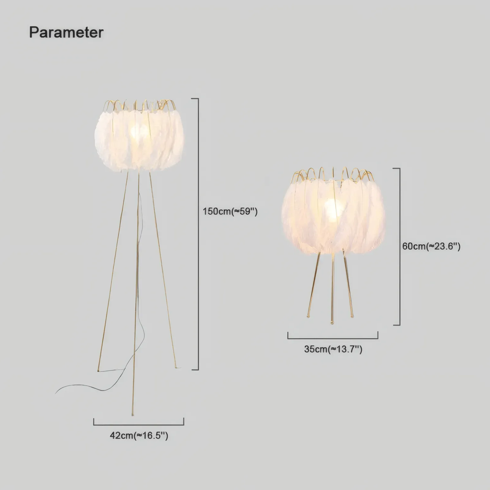 Modern Feather Shade Feather Tripod White Floor Lamp Table Lamp