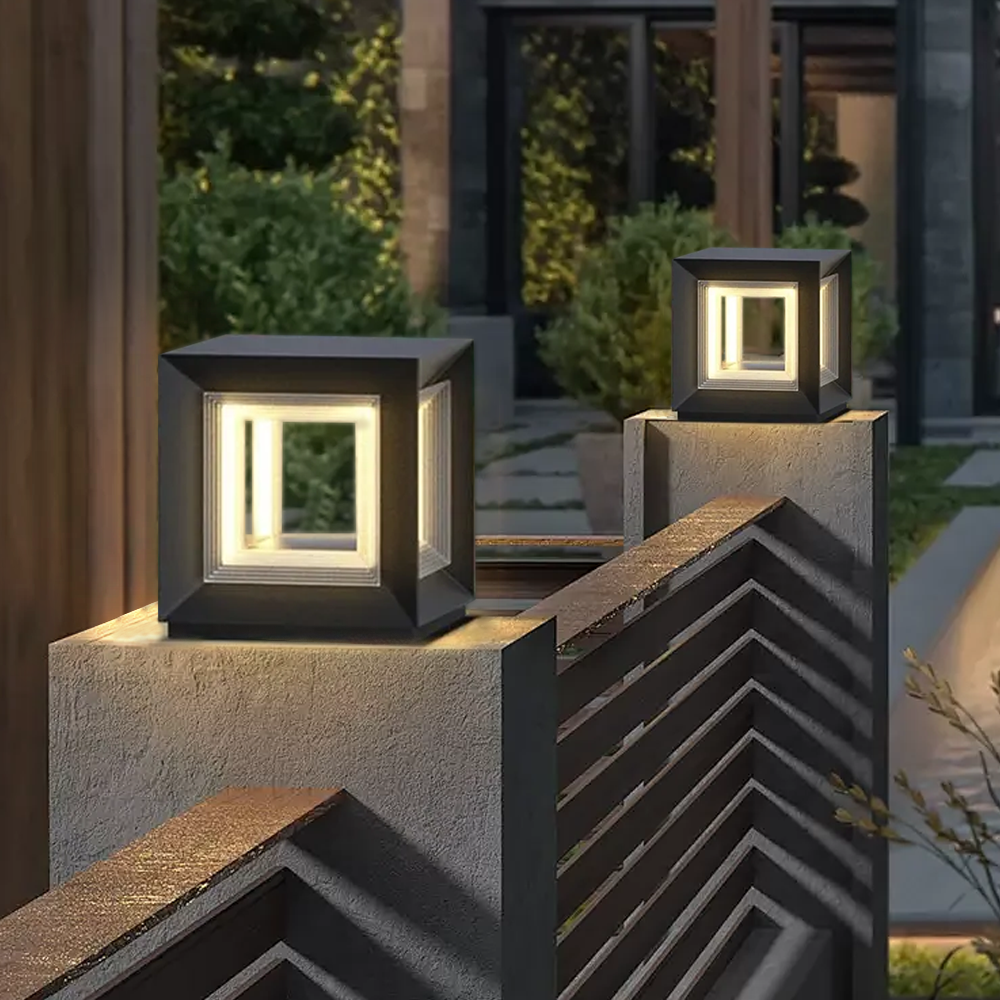 Modern Contemporary Solar Pier-Mount Outdoor Pillar Light Courtyard