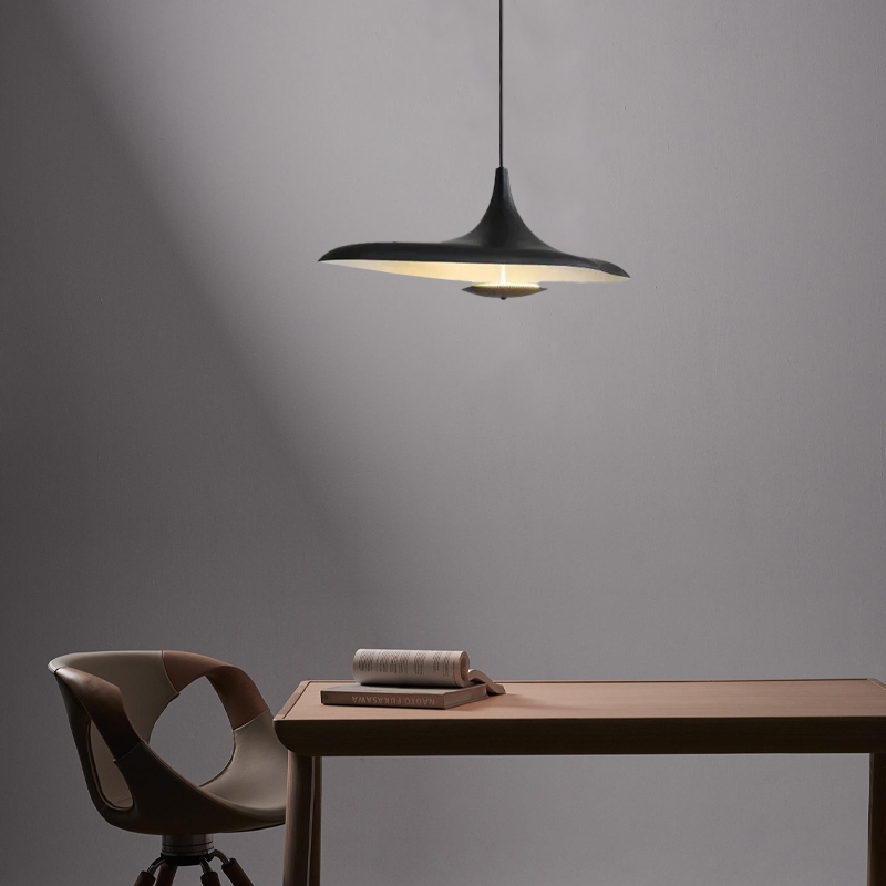 Modern Hooded Pendant Light Black White Metal Riofu 