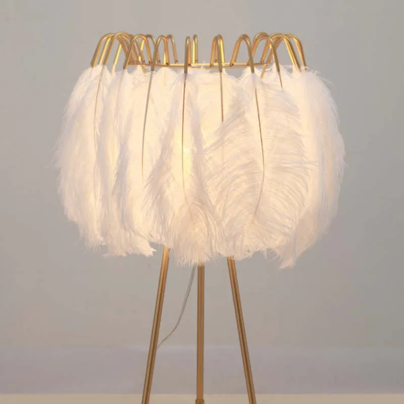 Modern Feather Shade Feather Tripod White Floor Lamp Table Lamp