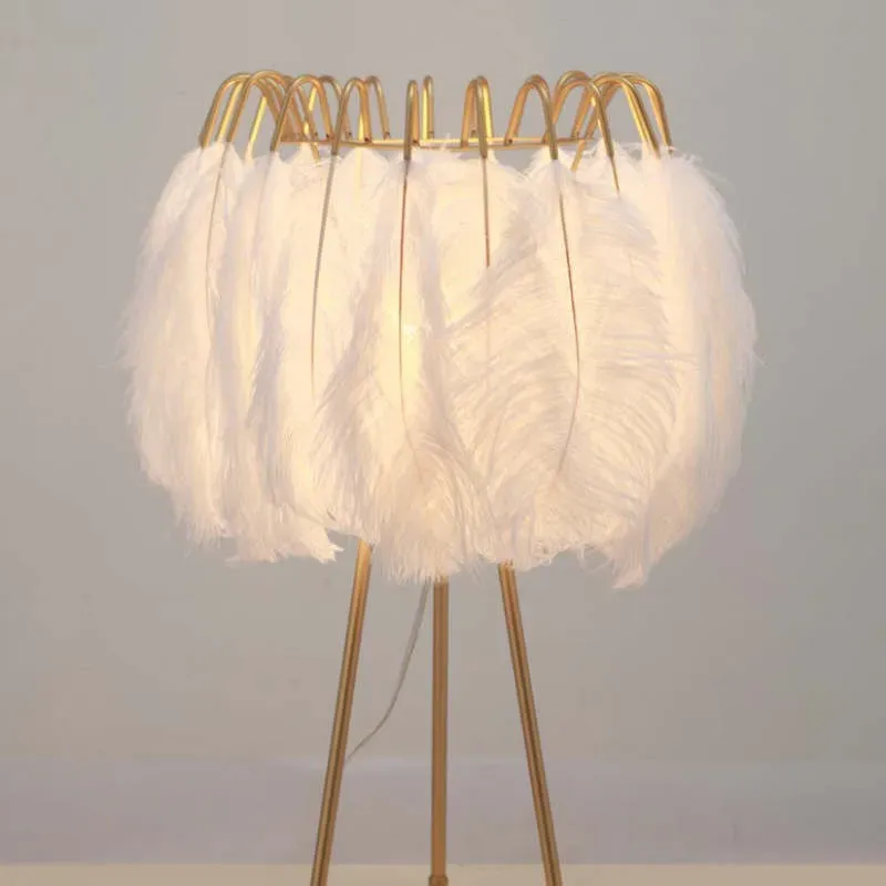 Modern Feather Shade Feather Tripod White Floor Lamp Table Lamp