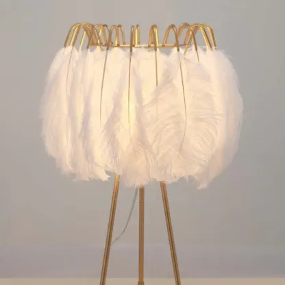 Modern Feather Shade Feather Tripod White Floor Lamp Table Lamp